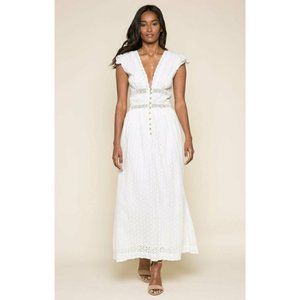 anthropologie raga white aviana eyelet cotton maxi dress size s